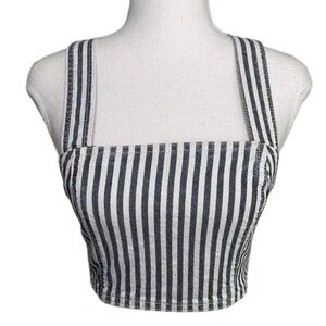 ZARA Blue & White Denim Striped Crop Top, sz M